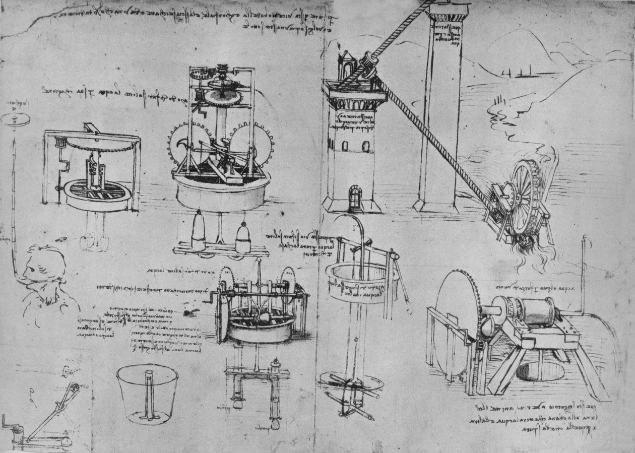 Emme Pompaları, Arşimet Tüpleri vb. Çalışmaları, c1480 1945 by Leonardo da Vinci