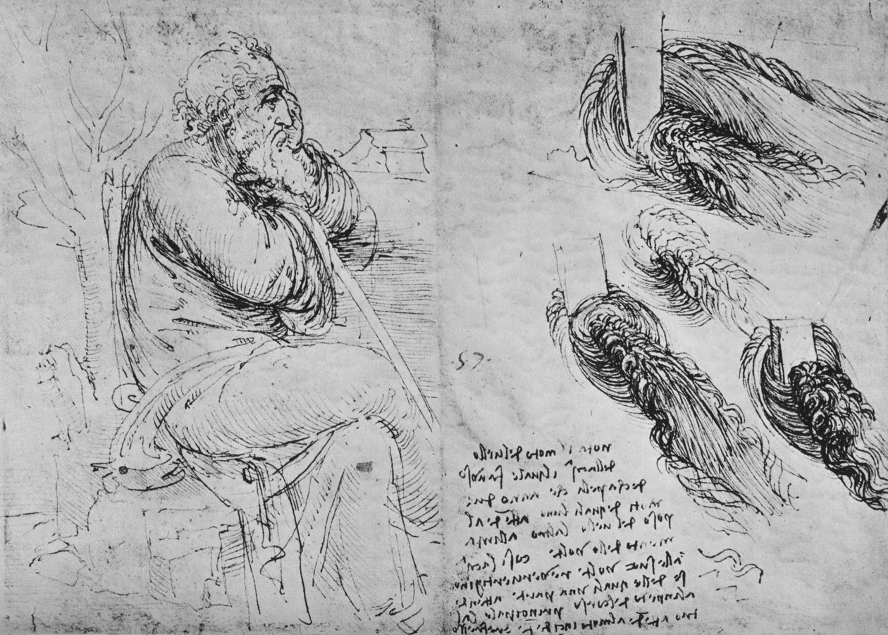 Oturan ve Dönen Suya Dair Yaşlı Bir Adamın Çalışmaları, c1480 1945 by Leonardo da Vinci