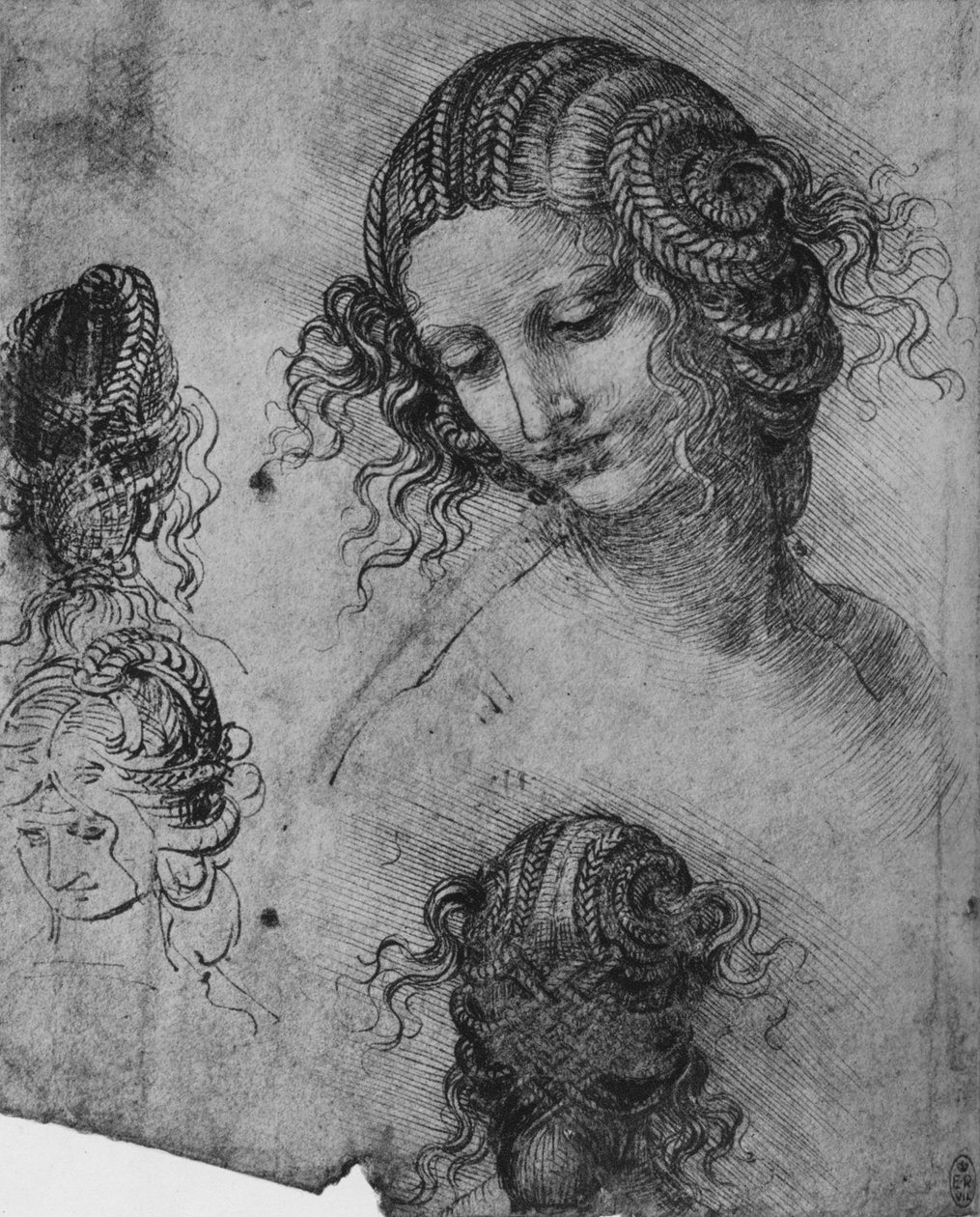 Bir Kadın Başı ve Saç Modeli Çalışmaları, c1480 1945 by Leonardo da Vinci