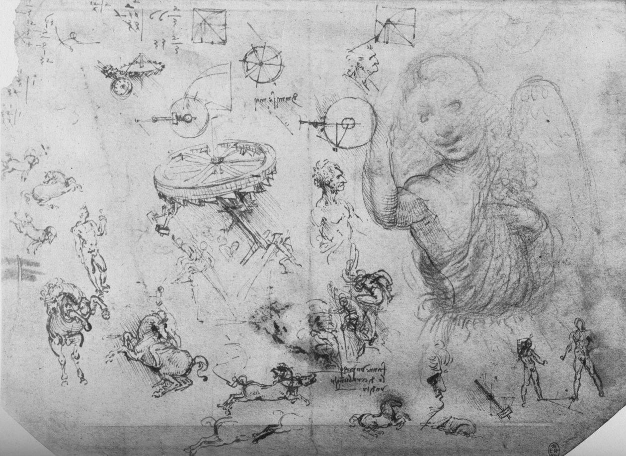 Bir Meleğin, Atlıların ve Diğer Figürlerin Çalışmaları, c1480 1945 by Leonardo da Vinci