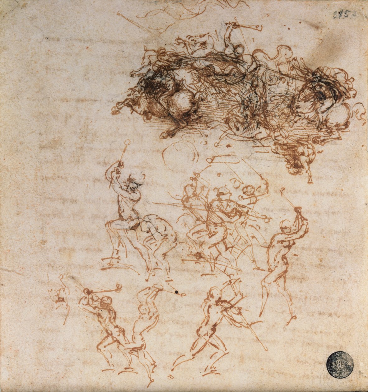 Atlıların Muharebe ve Piyade Askerlerinde Çalışması, 1503 (kağıt üzerinde kalem ve mürekkep) by Leonardo da Vinci