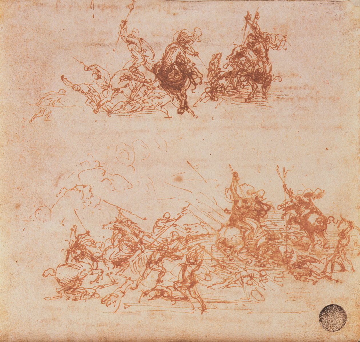 Muharebe ve Piyade Askerlerinde Atlıların İncelenmesi, 1503 by Leonardo da Vinci