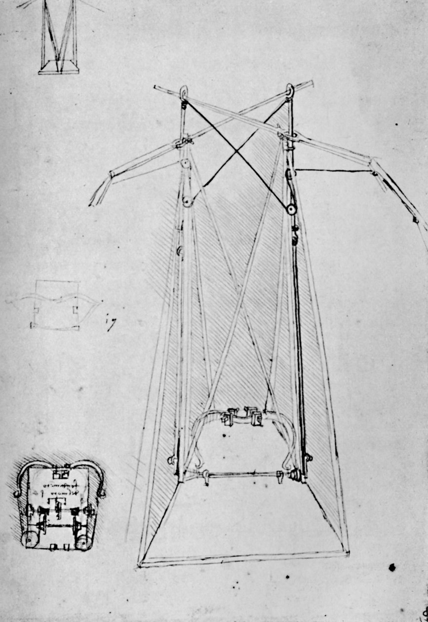 Taban Mekanizmasının Yer Planı ile Uçan Makinenin Motive Aparatının İncelenmesi, 1928 by Leonardo da Vinci