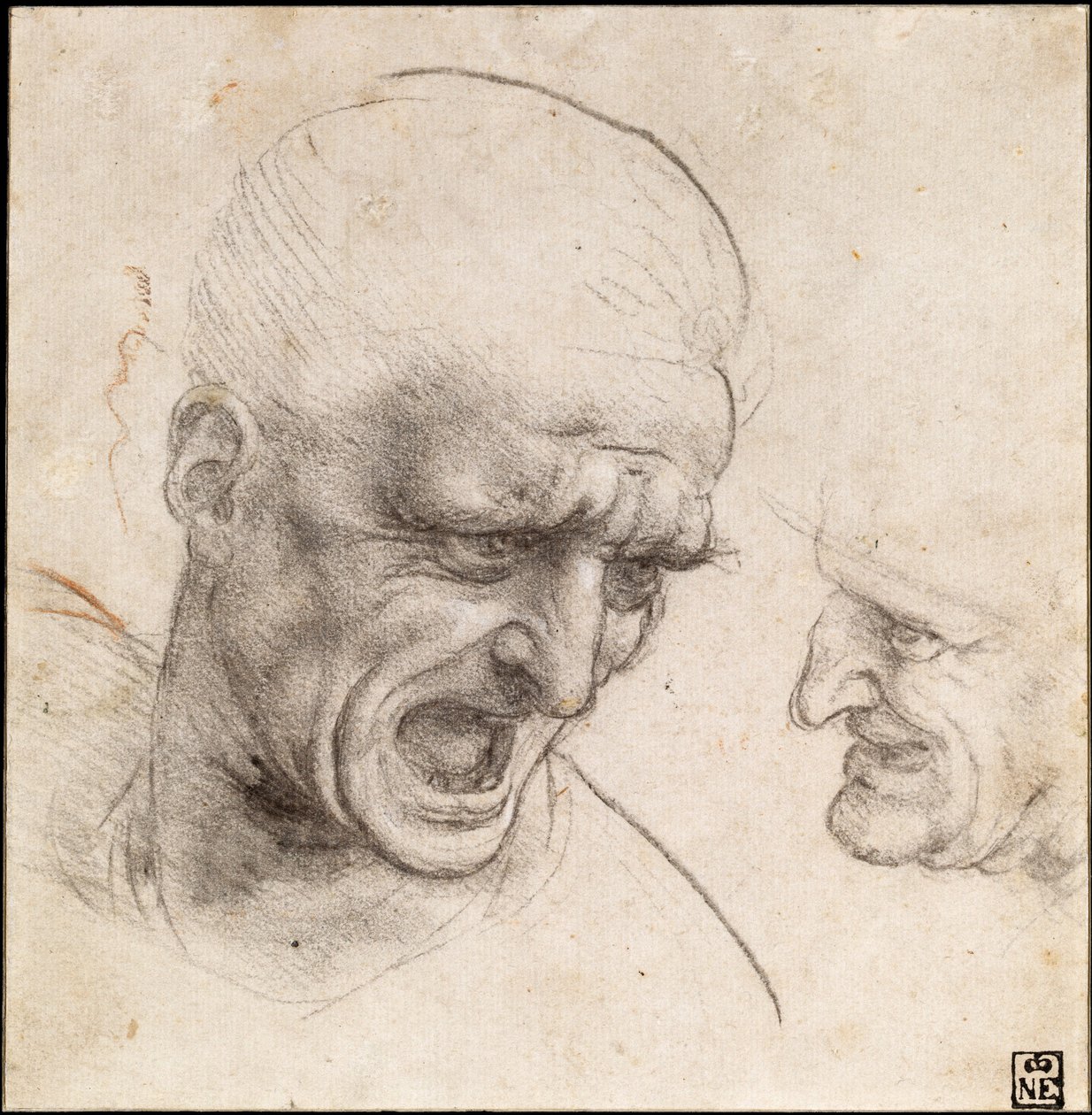 İki Savaşçının Çalışması" Anghiari Muharebesi için Başlar, 1504-05 by Leonardo da Vinci