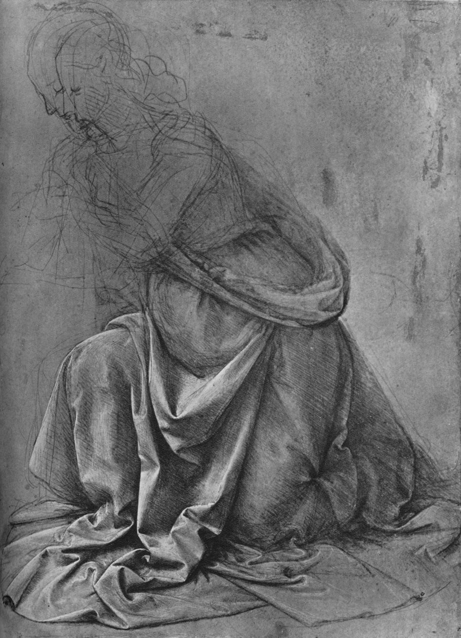 Sola Diz Çökmüş Bir Kadının Perdeliği Çalışması, c1477 1945 by Leonardo da Vinci