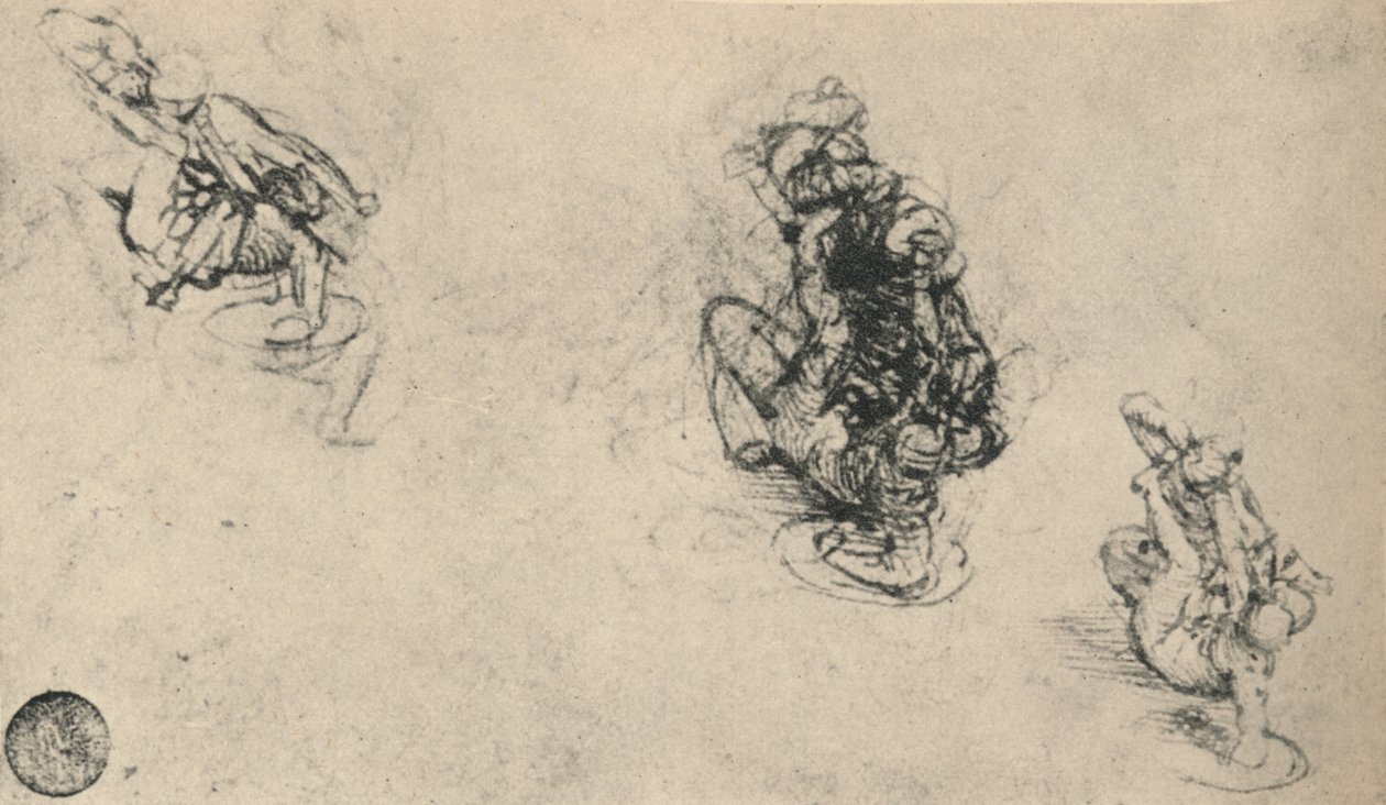 Düşmüş Bir Düşmanı Poniarding Bir Adamın Üç Çalışması, c1480 1945 by Leonardo da Vinci