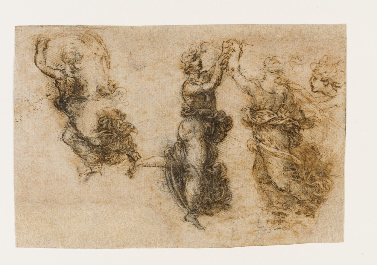 Üç dans eden kadın figürü, 1517-1518. by Leonardo da Vinci
