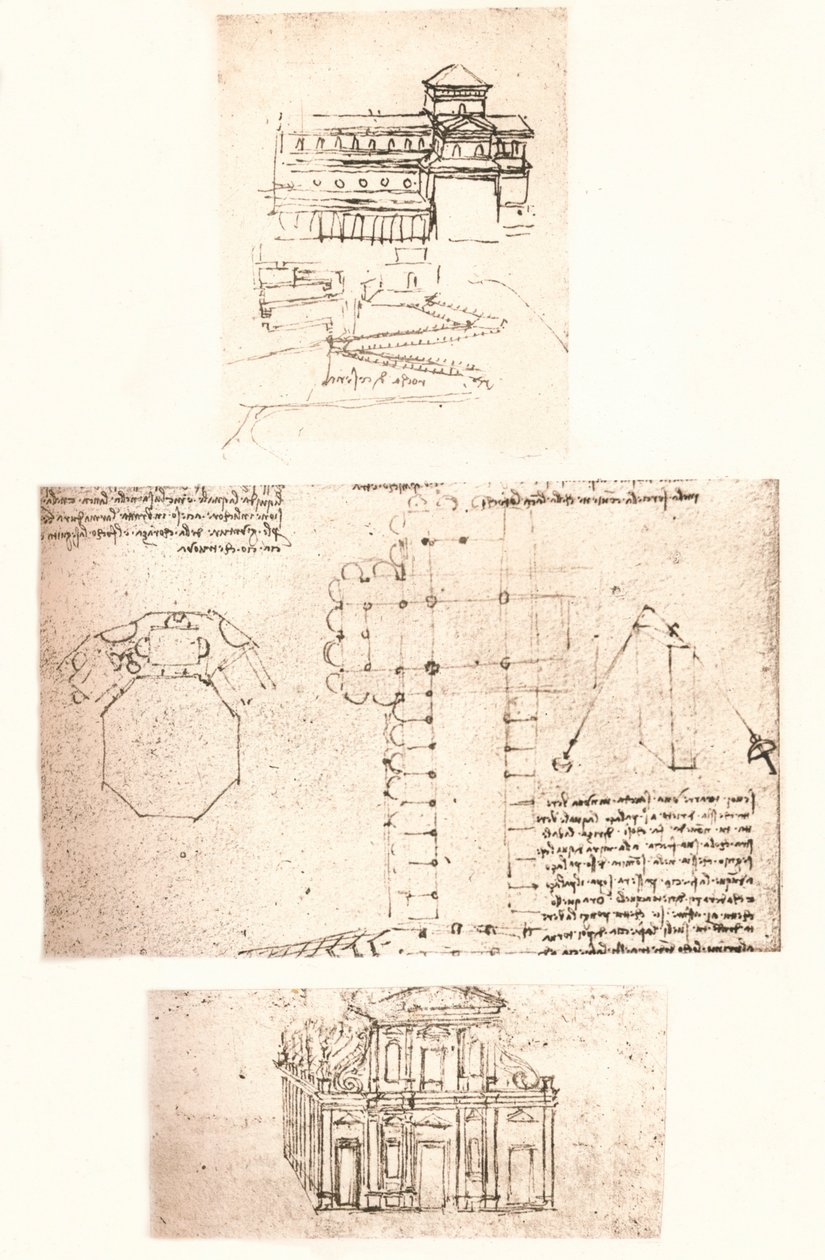 Kiliselerin üç çizimi, c1472-c1519 1883 by Leonardo da Vinci