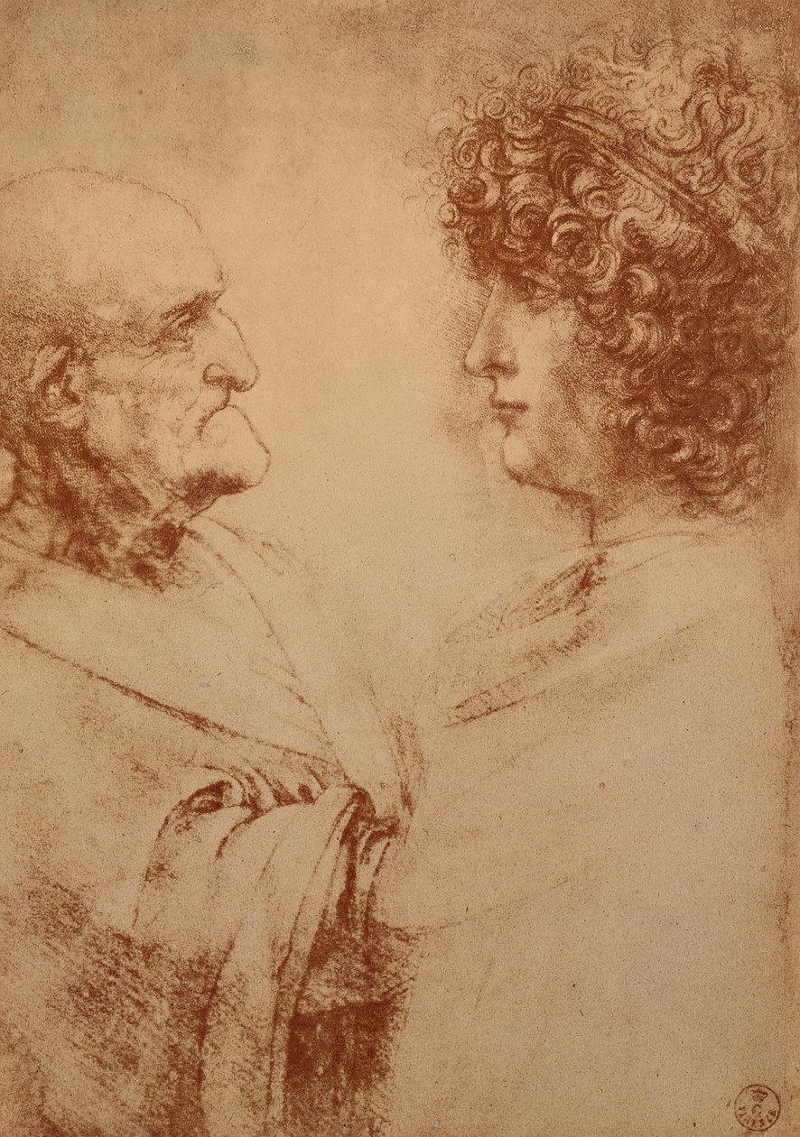 Profilde İki Kafa, c.1500 (kağıt üzerinde kırmızı tebeşir) by Leonardo da Vinci