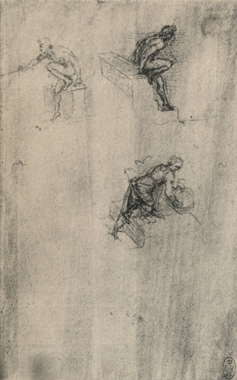 İki Oturan Çıplaklar ve Yıkanan Bir Kadın, c1480 1945 by Leonardo da Vinci
