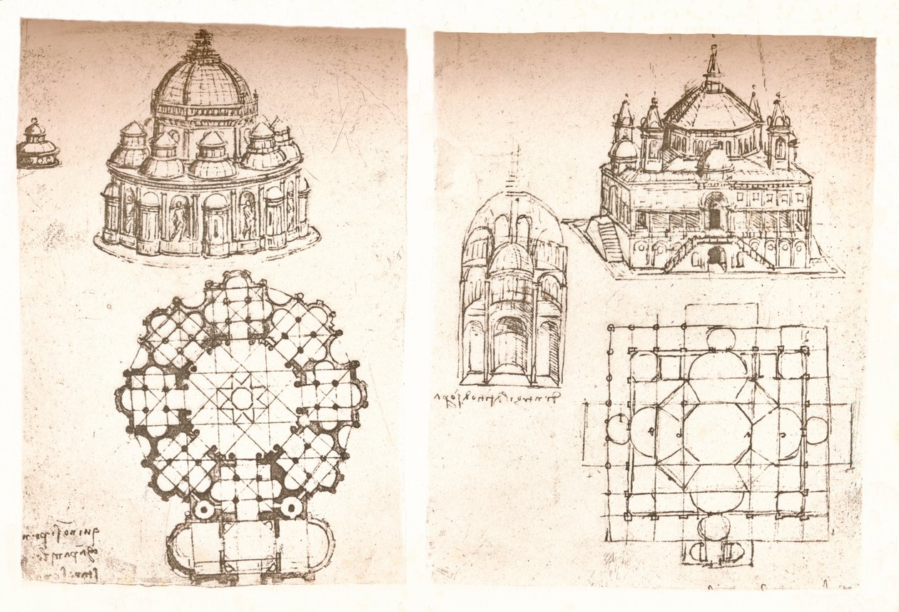 Kiliselerin iki çizimi, c1472-c1519 1883 by Leonardo da Vinci