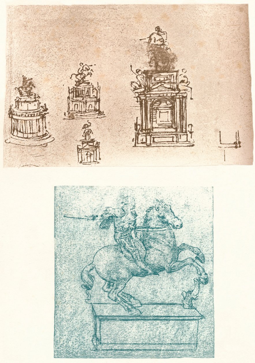Sforza Anıtı için iki hazırlık çalışması, c1482-c1499 1883 by Leonardo da Vinci