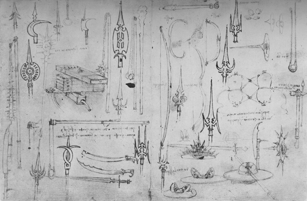 Çeşitli Hücum ve Savunma Silahları, c1480 1945 by Leonardo da Vinci