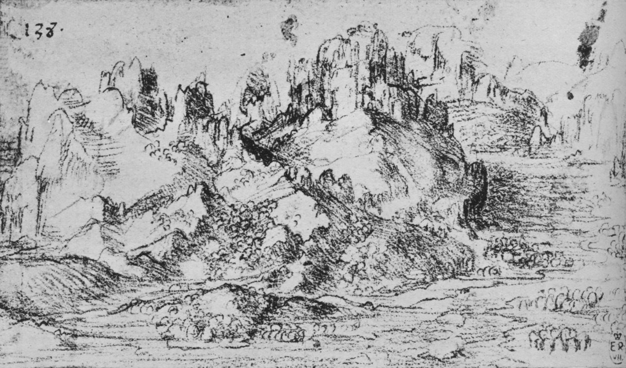 Ötesinde Dağları Olan Bir Vadi Üzerinden Görünüm, c1480 1945 by Leonardo da Vinci