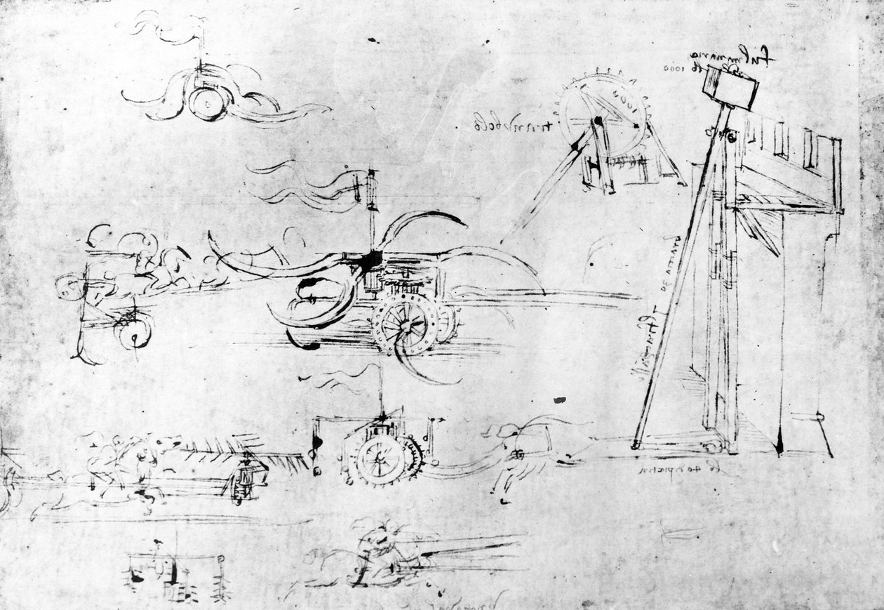 Silah tasarımları, fol. 40v-a (kağıt üzerine kalem ve mürekkep) by Leonardo da Vinci