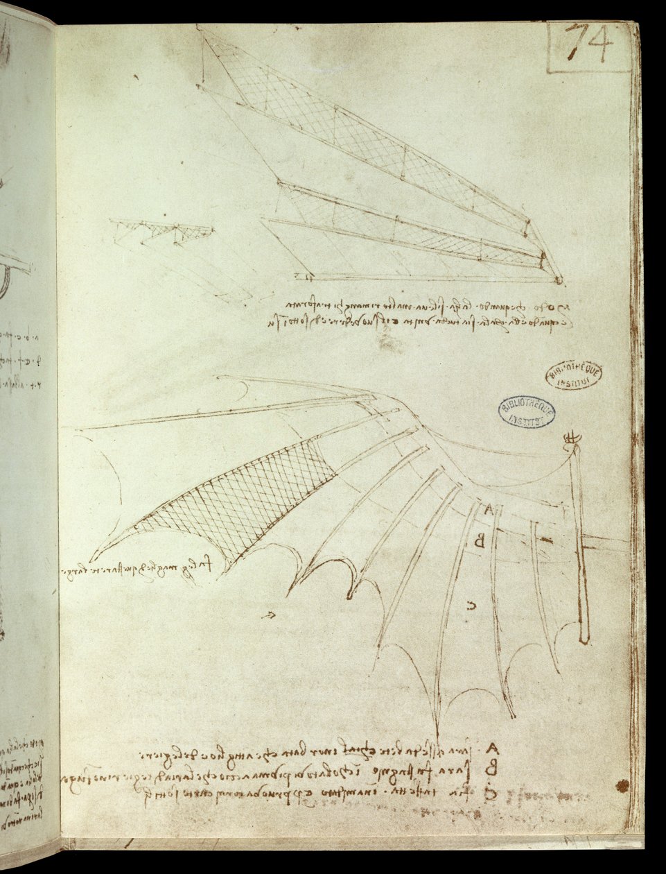 Kanat. Uçan makine çizimi. Leonard De Vinci