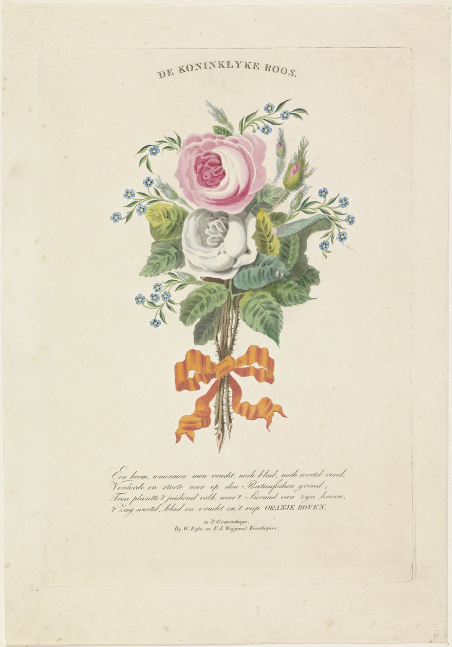 Hollanda Kralı William I Frederik, Prusya Wilhelmina, çocukları, ebeveynleri ve kız kardeşinin siluet portreleriyle güller by Leonardus Schweickhardt