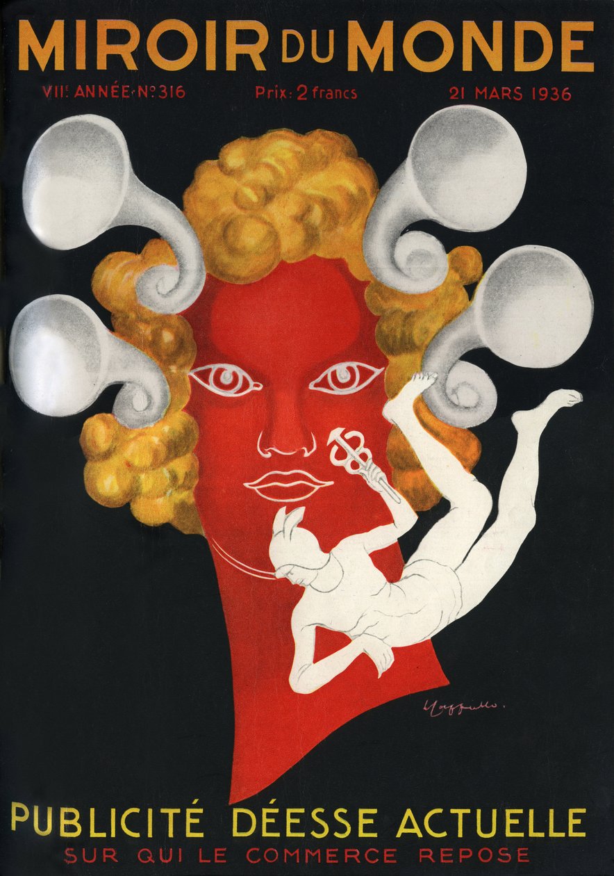 Reklamın Alegorisi “Ticaretin dayandığı mevcut Tanrıça””, gezginlerin ve ticaretin tanrısı Merkür ile. Mirror du monde dergisinin n°316 kapağı, 21 Mart by Leonetto Cappiello