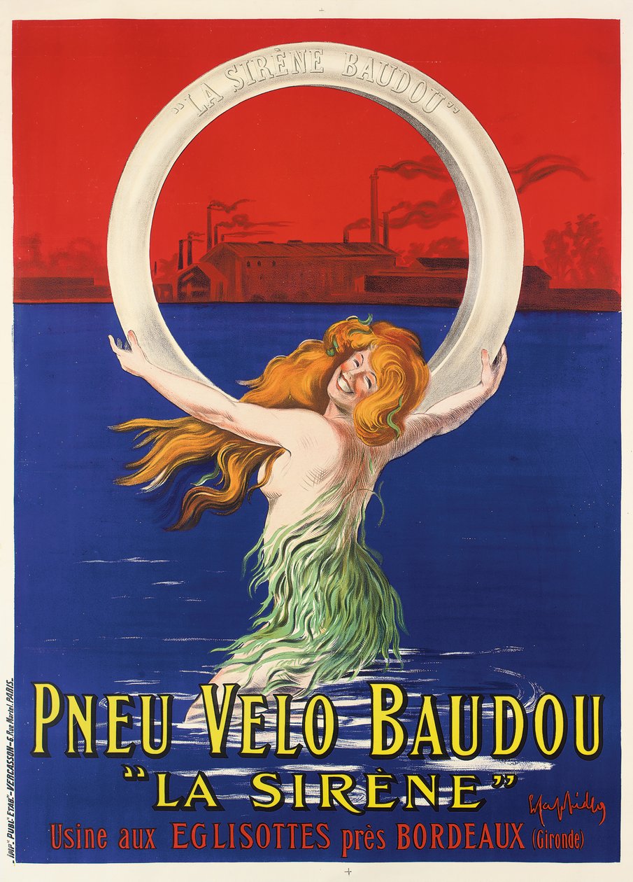 Pneu Velo Baudou tarafından üretilen "La Sirene" bisiklet lastiklerinin reklam afişi, c.1920 by Leonetto Cappiello