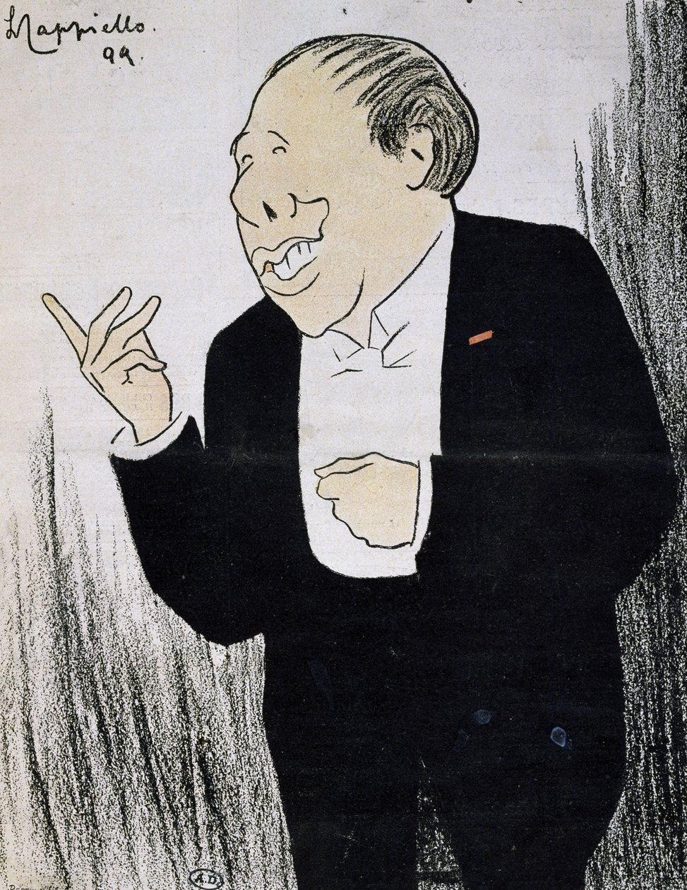 Bir karikatürde Coquelin Cadet (1848-1909) olarak bilinen aktör Alexandre Coquelin by Leonetto Cappiello