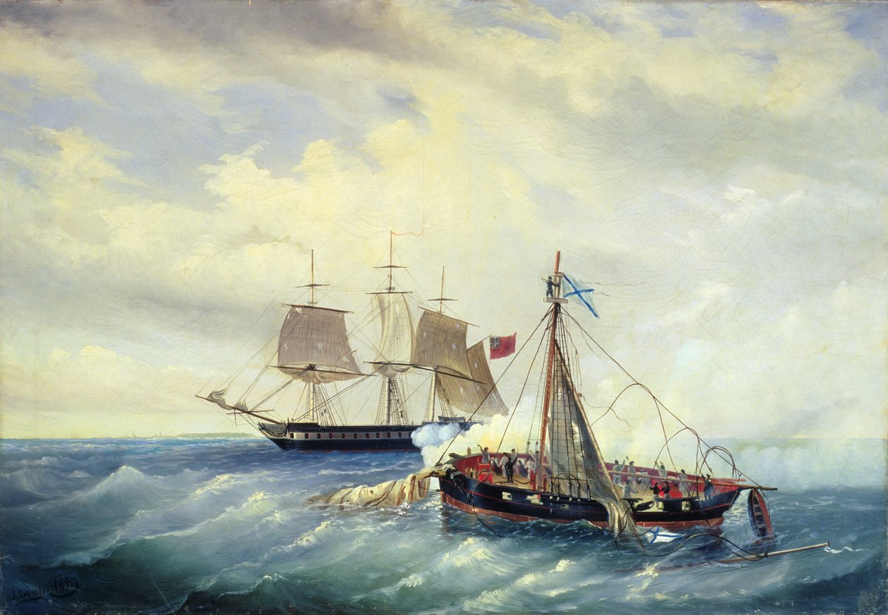 Rus gemisi Opyt ile bir İngiliz firkateyni arasındaki savaş, Nargen Adası açıklarında, 11 Haziran 1808, 1889 by Leonid Demyanovich Blinov