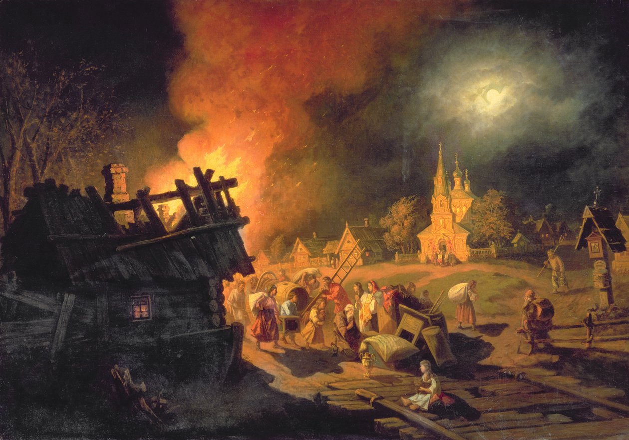 Köyde Yangın by Leonid Ivanovich Solomatkin