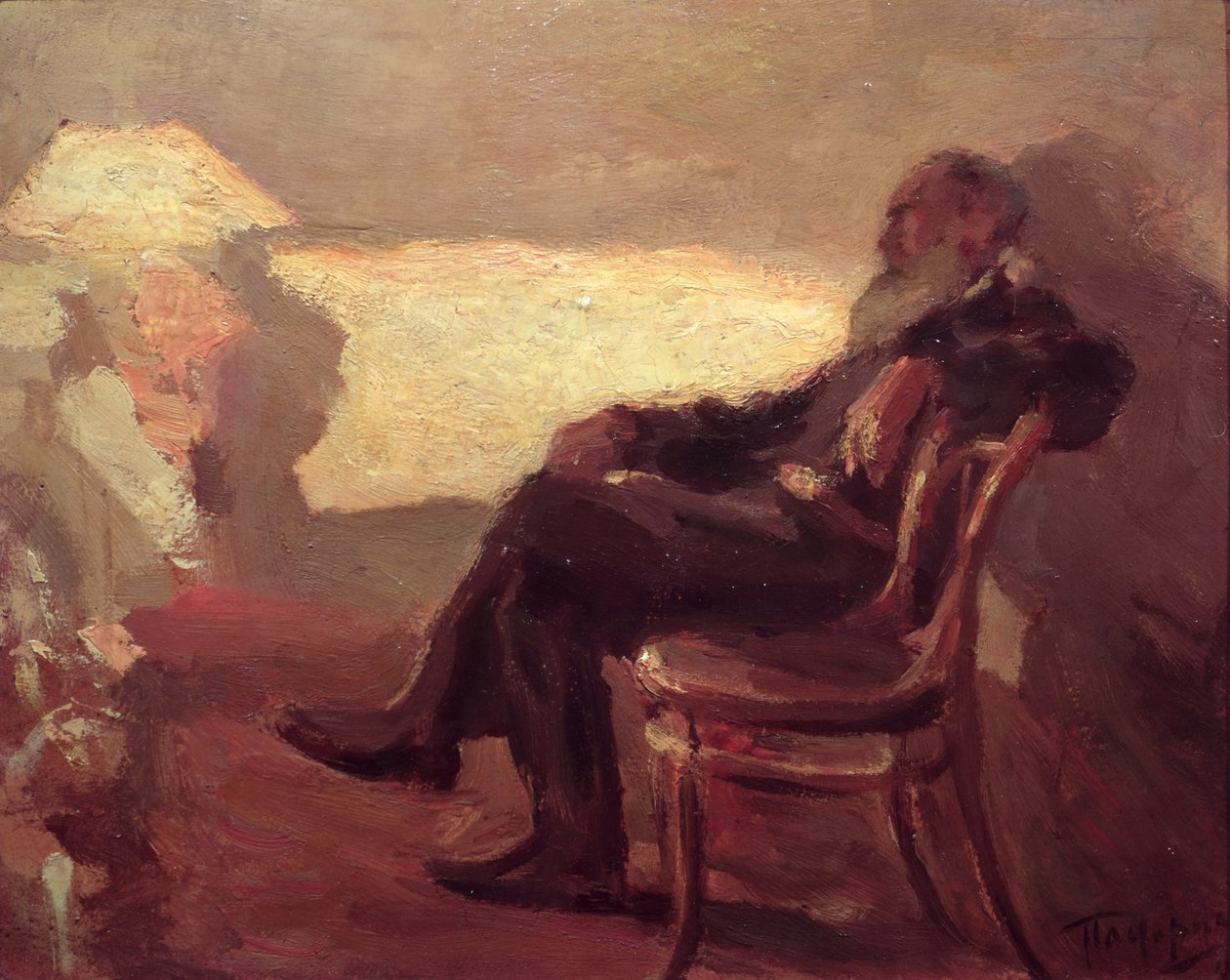 Lev Nikolaevich Tolstoy (1828-1910) 1901 (kart üzerinde yağlı boya) by Leonid Osipovic Pasternak