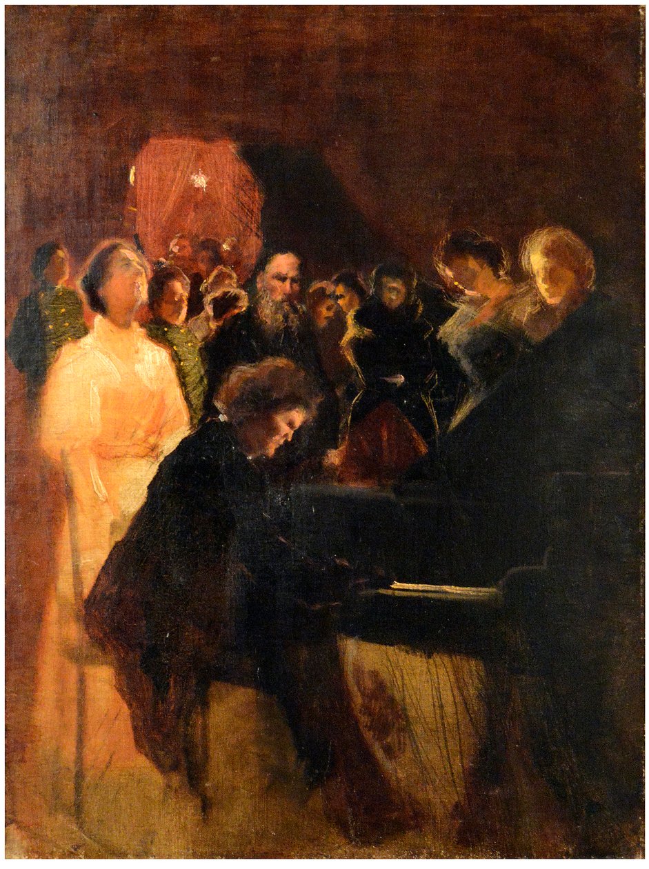 Leo Tolstoy, Anton Rubinstein (1829-1894) ve Pasternak, Leonid Osipovich (1862-1945) tarafından verilen konserde. Karton üzerine pastel, ebat : 64x50 by Leonid Osipovic Pasternak