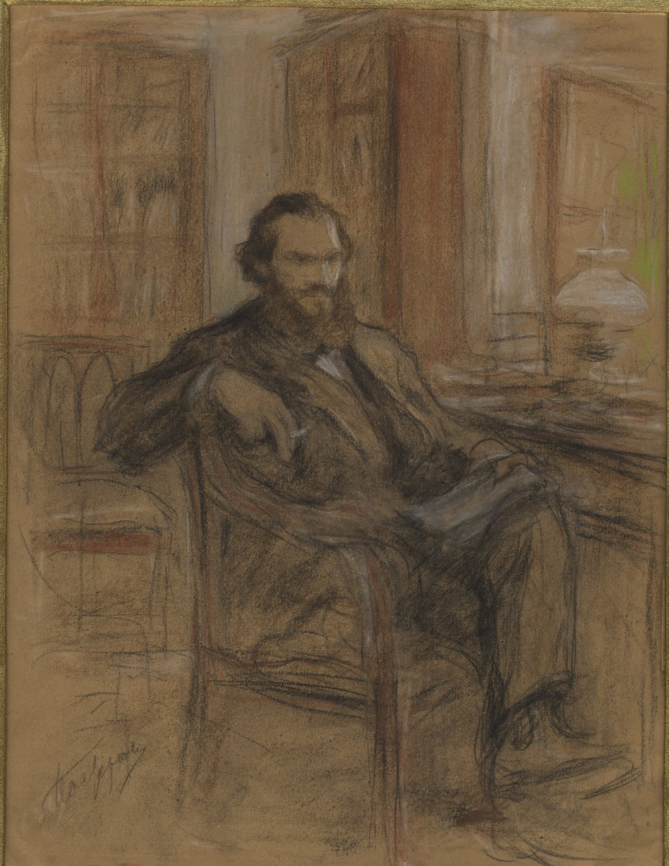 Leo Tolstoy, 1893-1903 tarihli Savaş ve Barış romanı üzerinde çalışırken. by Leonid Osipovich Pasternak