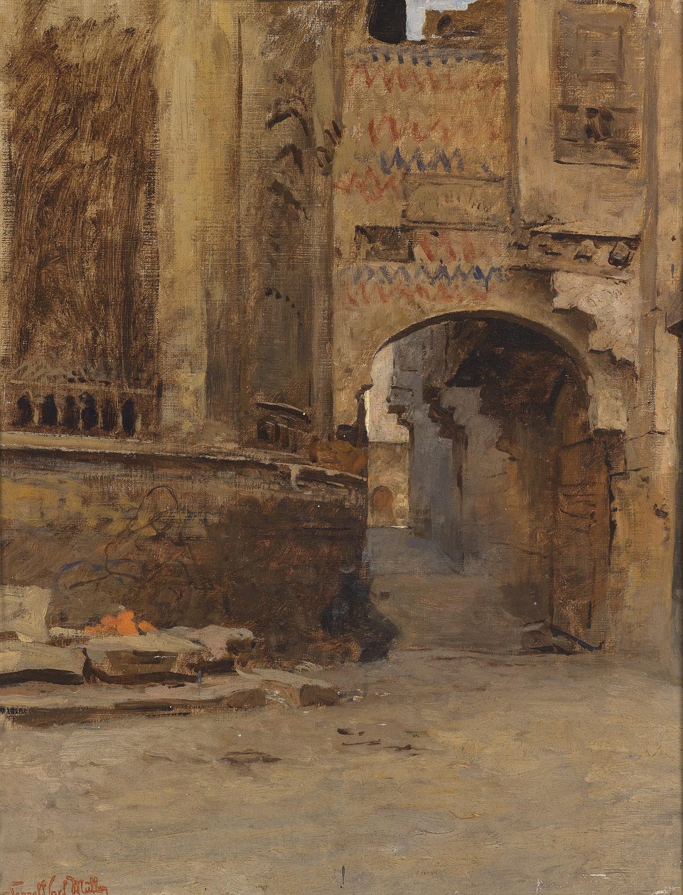 Torbogen in Kairo, Straße Alfat-el-Hammam by Leopold Muller