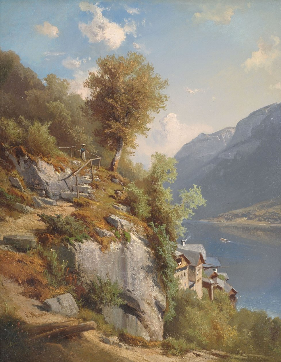 Hallstatt Gölü manzaralı yaz manzarası by Leopold Munsch