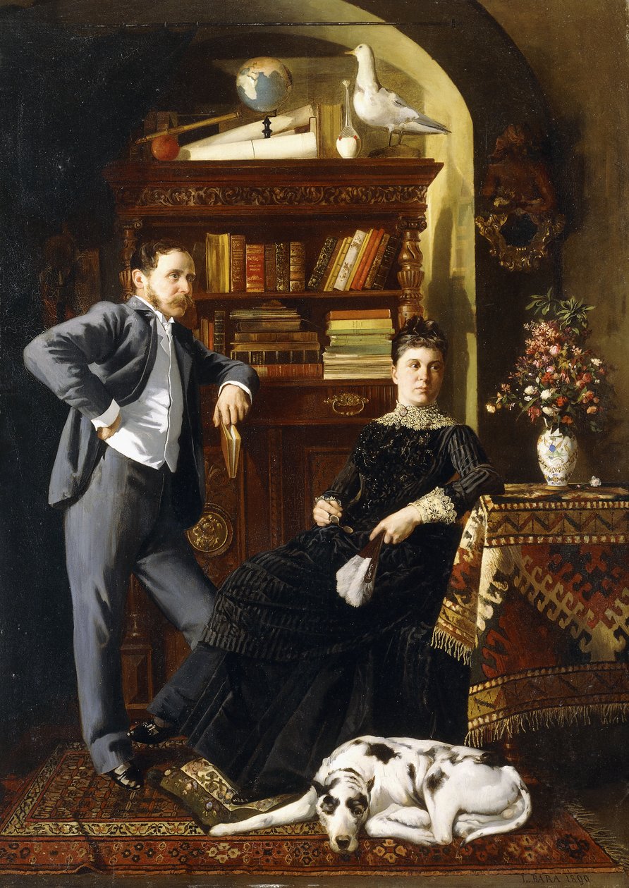 Köpekli Bir İç Mekanda Bir Çift by Leopold Bara