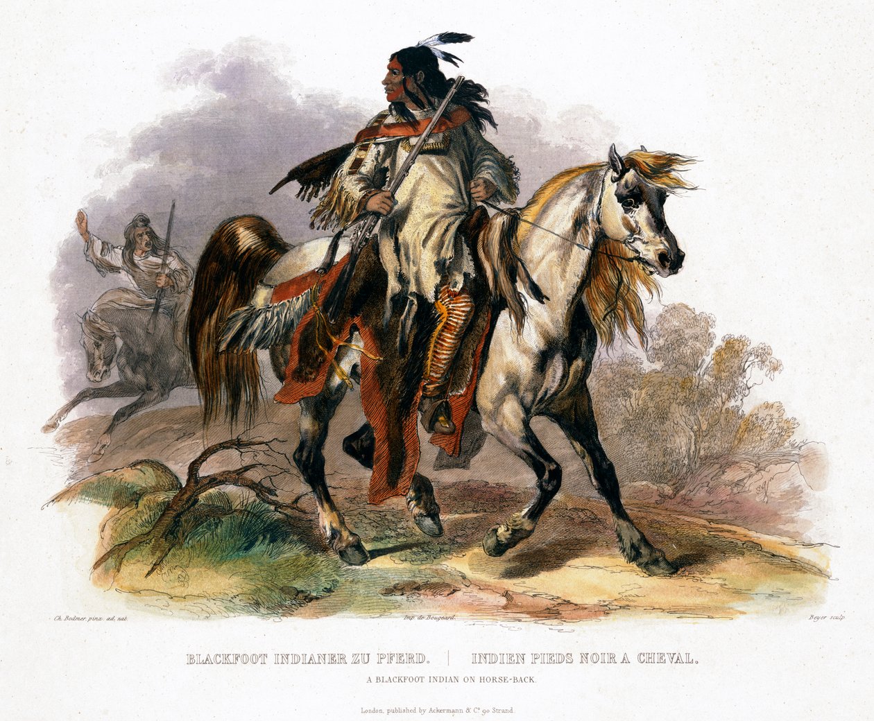 At sırtında bir Karaayaklı Kızılderili, 1843 by Leopold Beyer