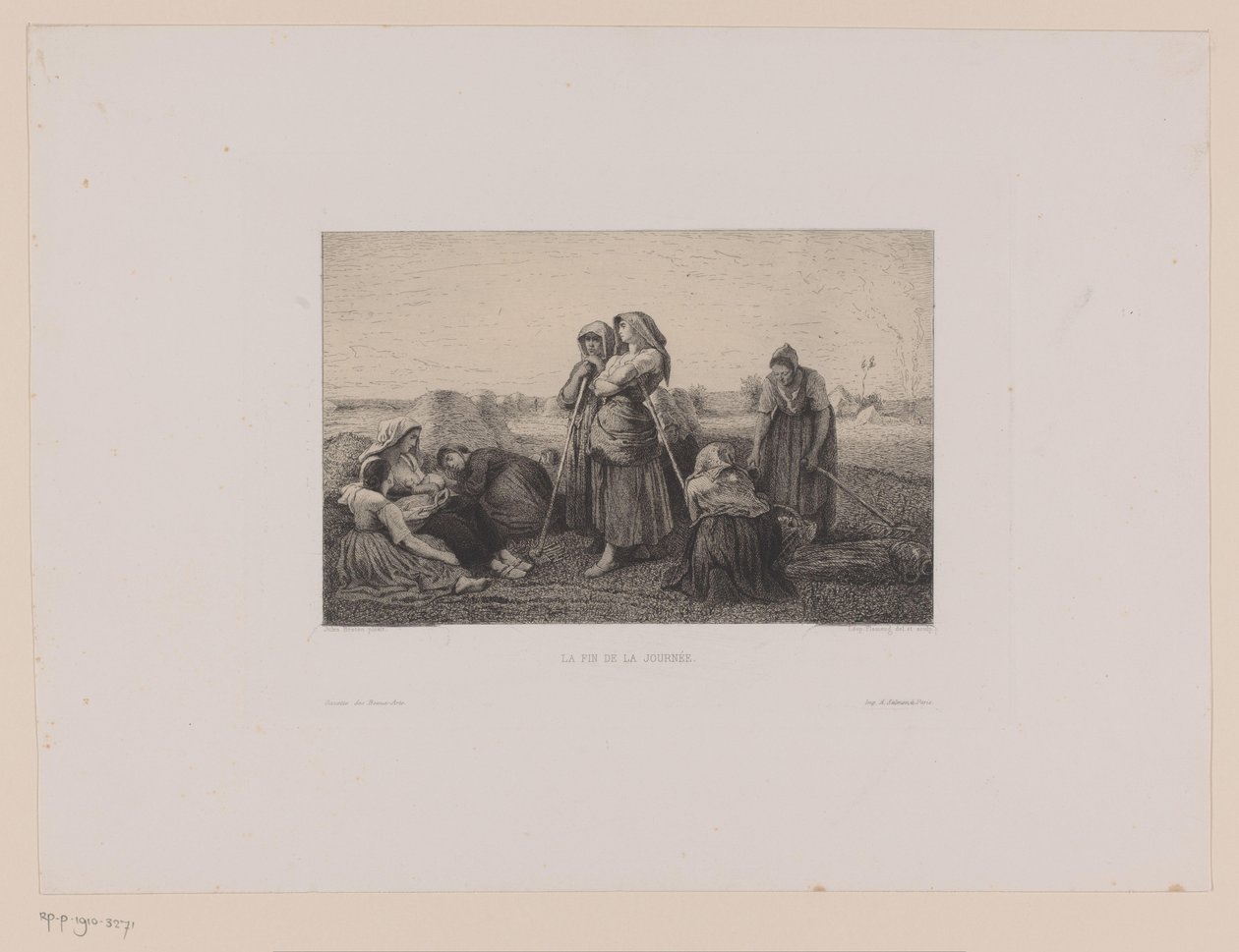 İş gününün sonunda tarladaki çiftçiler La fin de la journée (nesnedeki başlık) by Leopold Flameng