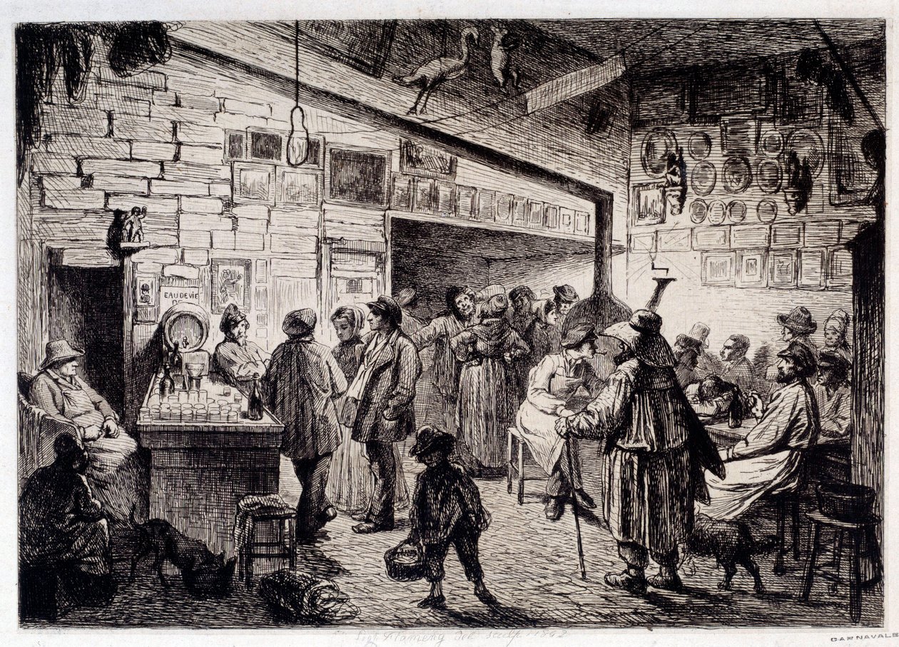 1860 yılında yıkılan Beyaz Tavşan kabaresinin iç görünümü”” Leopold Flameng (1831-1911) 1863 Paris, Musee Carnavalet tarafından gravür by Leopold Flameng