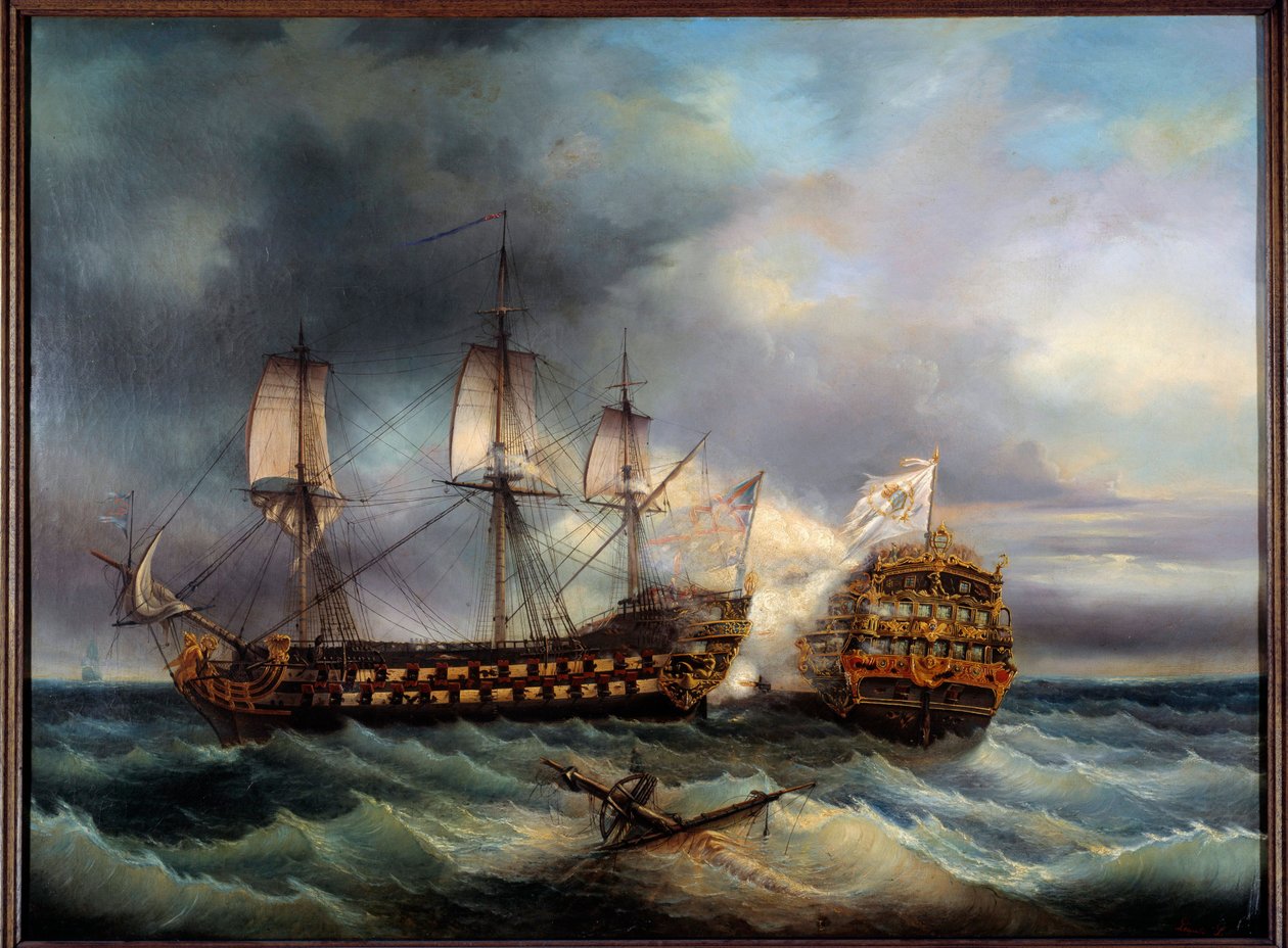 İngiliz ve Fransız Resmi Arasındaki Deniz Savaşı Leopold Le Guen (1828-1895) 19. yüzyıl Brest, Güzel Sanatlar Müzesi by Leopold Le Guen
