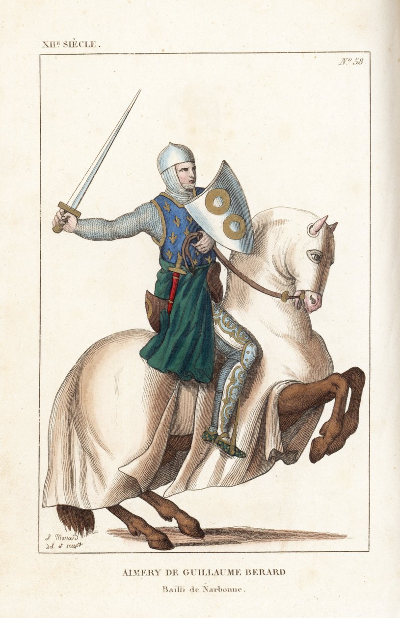 Aimery de Guillaume Berard, Fransız şövalyesi, condottiere ve Floransa ordusunun Campaldino savaşında komutanı by Leopold Massard