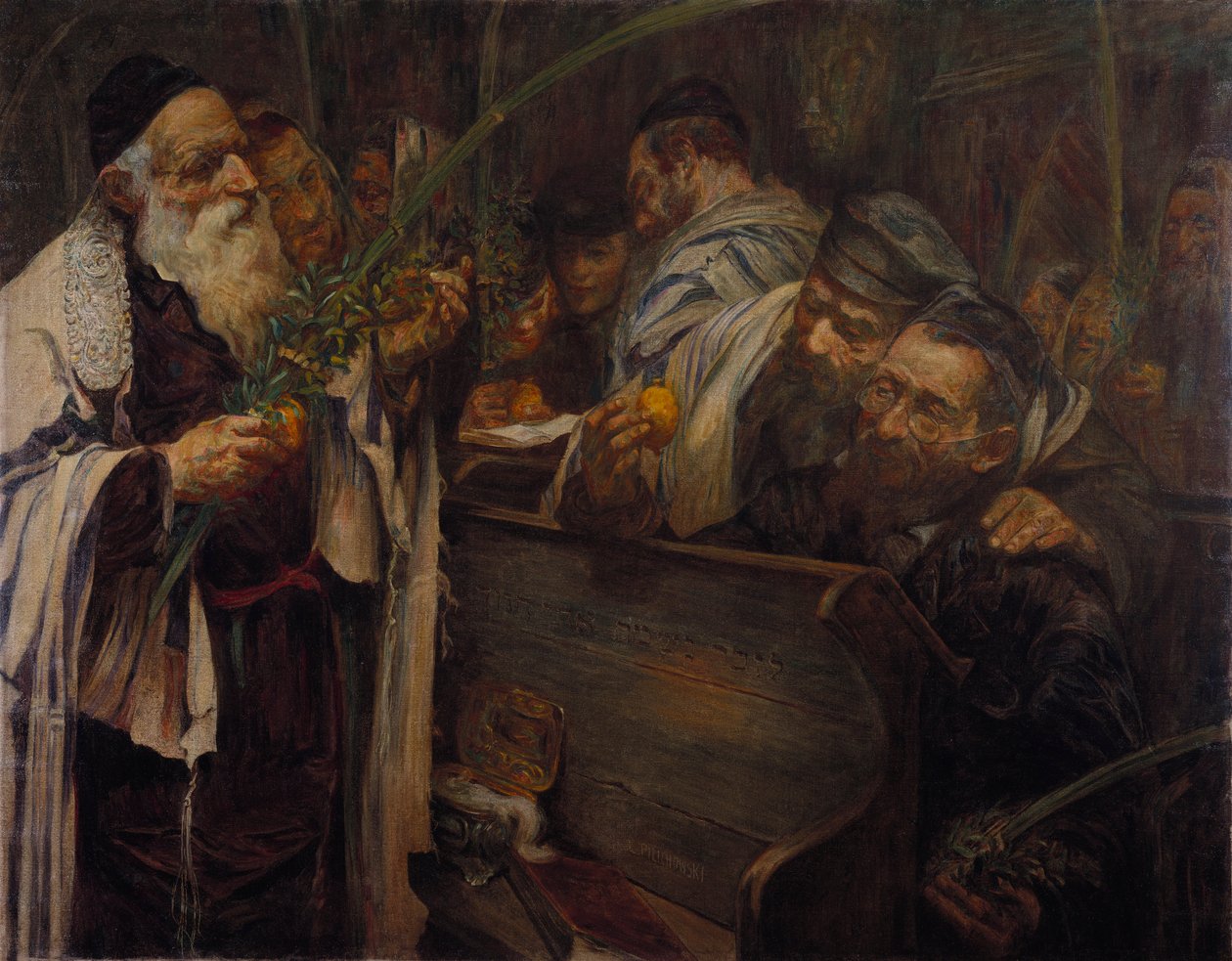 Sinagogda Sukkot (tuval üzerine yağlı boya) by Leopold Pilichowski