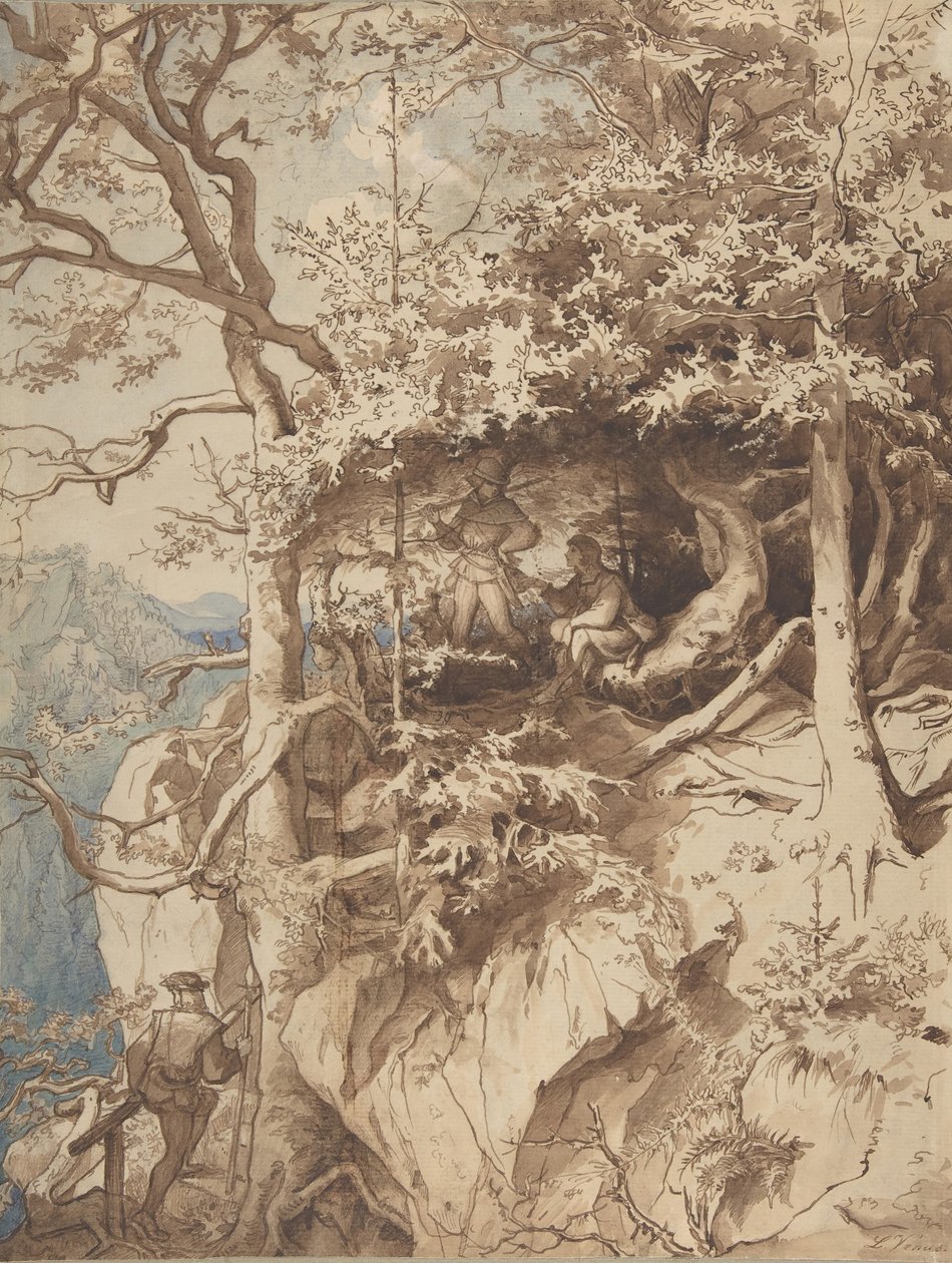 Bir Dağda Bir Görünümde Avcılar, yaklaşık. 1870. by Leopold Venus