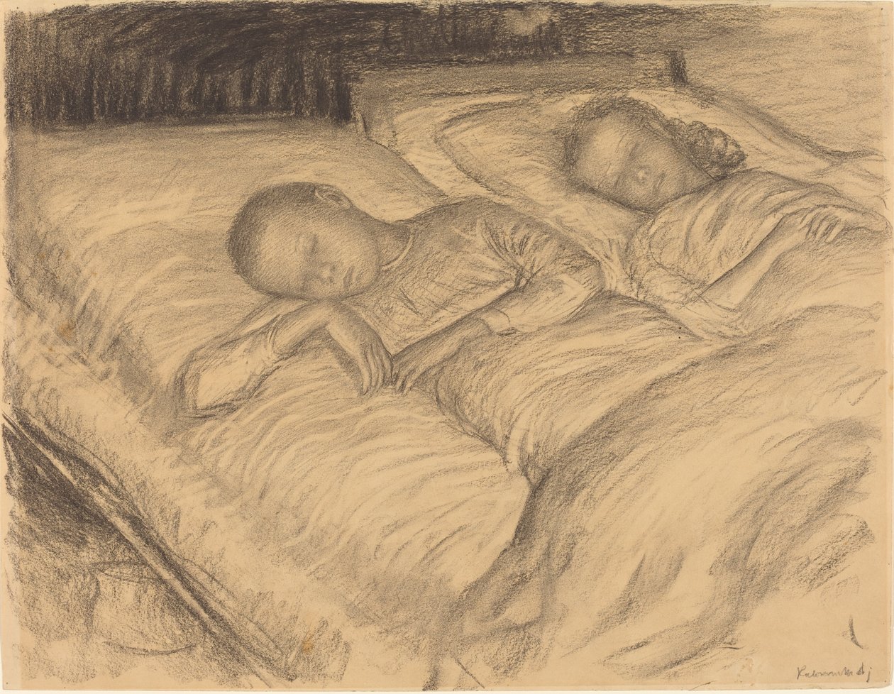 Sanatçının Çocukları Kurt ve Anna Uyuyor by Leopold von Kalckreuth