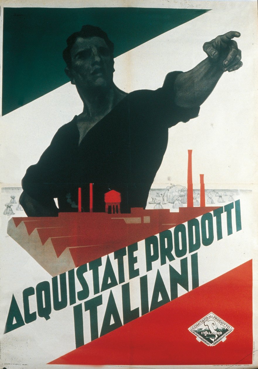 Otarky sırasında İtalyan Ürünleri, Faşist propaganda posteri satın alın by Leopoldo Metlicovitz