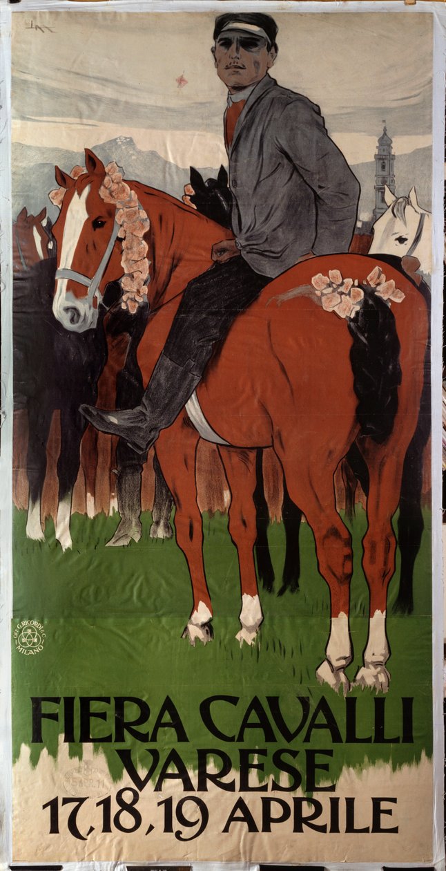 Varese, İtalya'daki at pazarı için reklam afişi by Leopoldo Metlicovitz