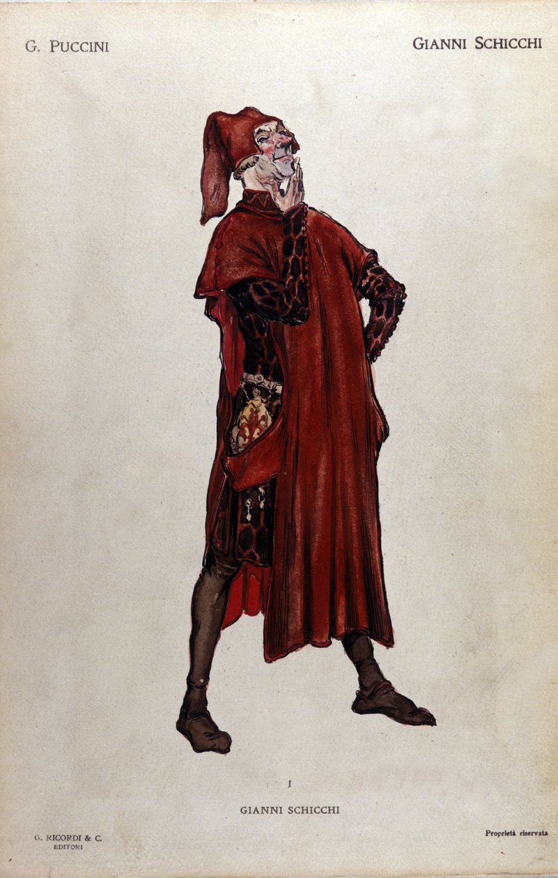 Giacomo Puccini'nin (1858-1924) “Il trittico” (Üçlü) operasından Gianni Schicchi karakteri için kostüm - 1919 by Leopoldo Metlicovitz