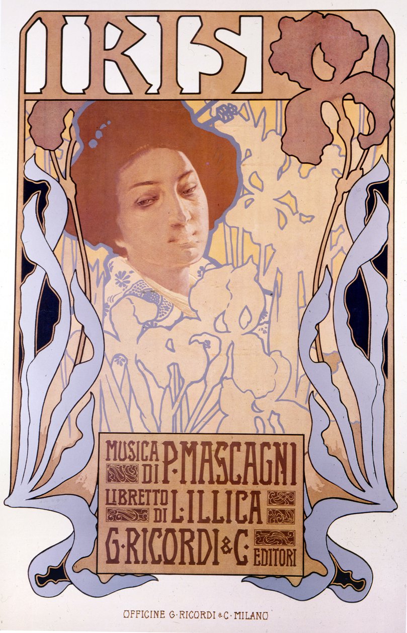 İris, Pietro Mascagni tarafından bestelendi, poster Leopoldo Metlicovitz, libretto Luigi Illica tarafından, 1898. by Leopoldo Metlicovitz