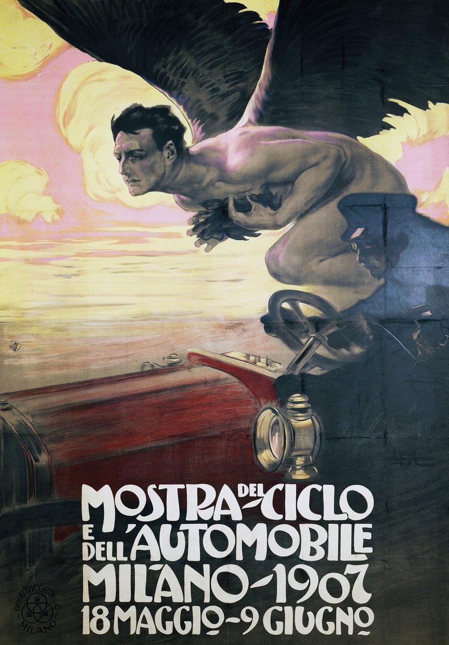 Araba ve Bisiklet Fuarı, Milano 18 Mayıs-9 Haziran Posteri by Leopoldo Metlicovitz