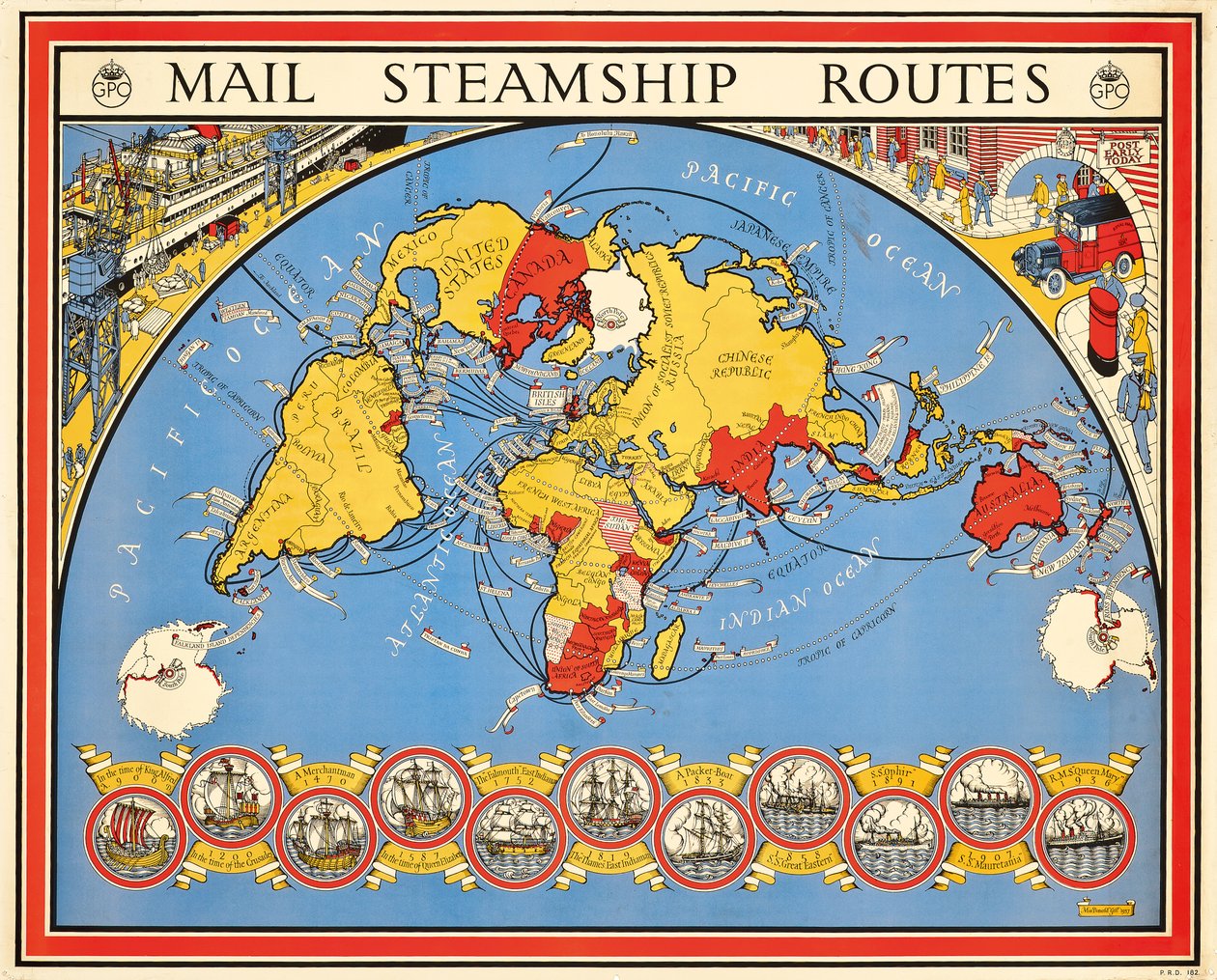 Poster reklam posta vapur rotaları by Leslie MacDonald Gill