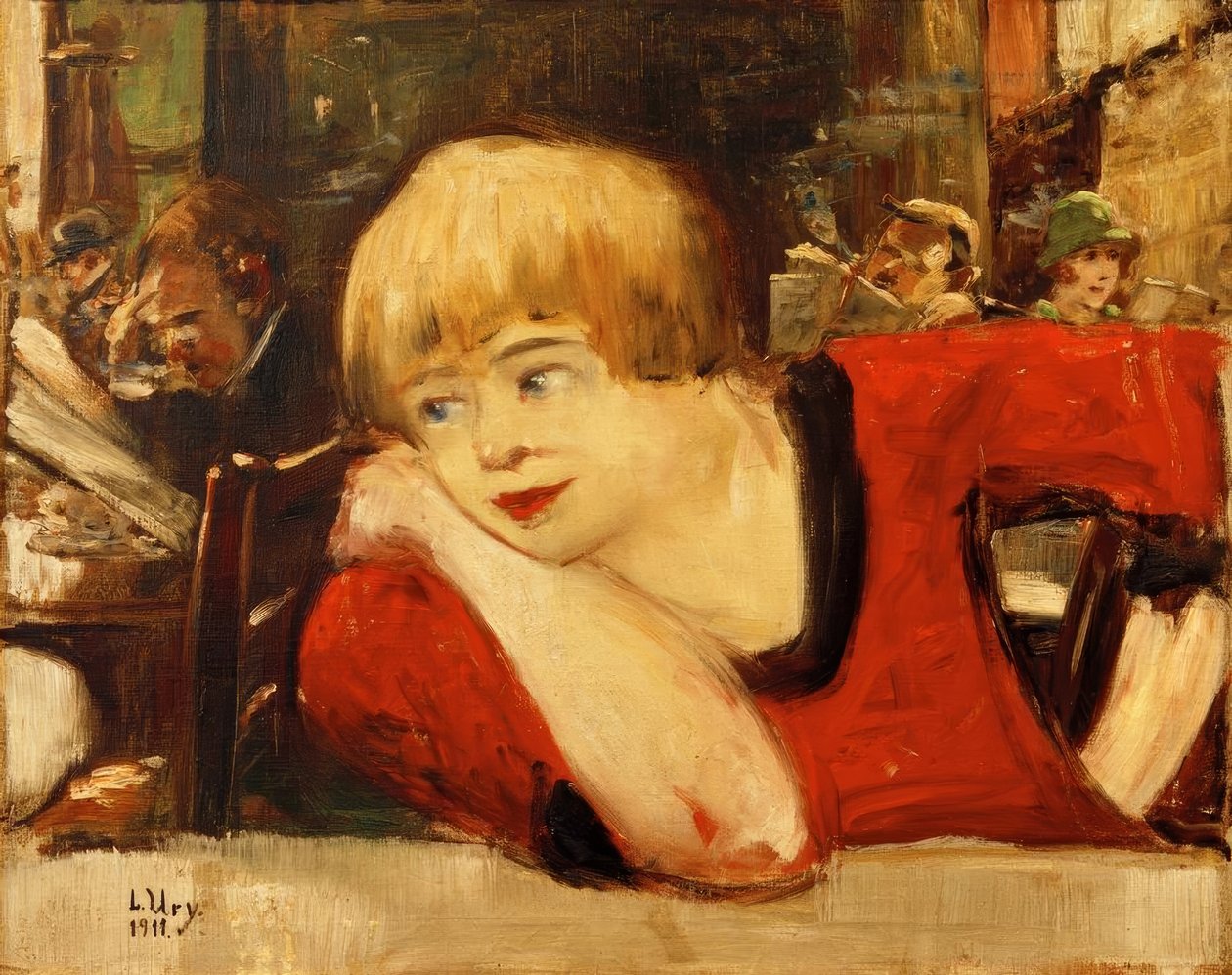 Kafede. kırmızılı kadın by Lesser Ury
