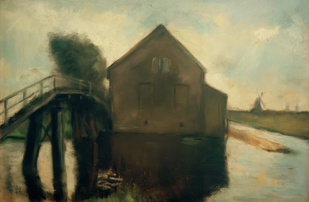 Yel değirmenleri ile Hollandalı manzara by Lesser Ury