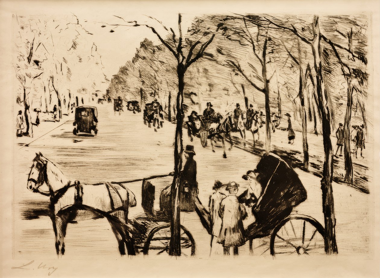 Ön planda bir araba ile hayvanat bahçesindeki sokak by Lesser Ury