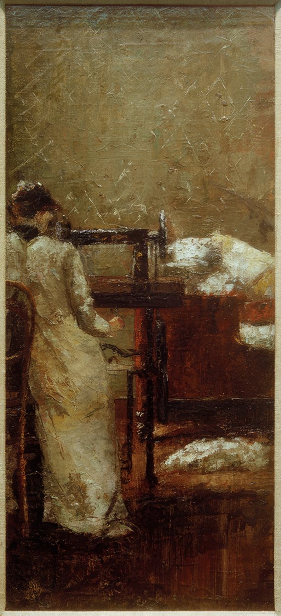 Kadın, dikiş makinesi by Lesser Ury